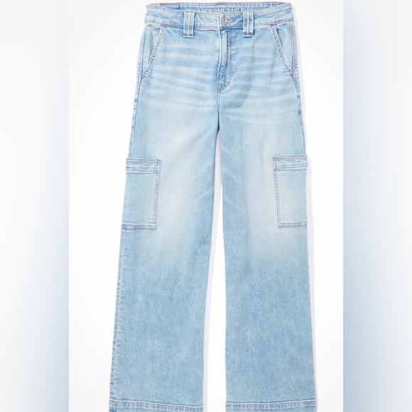 AE NWT Dreamy Drape Stretch Super High-Waisted Cargo Baggy Wide-Leg Jean 12/31 - Picture 3 of 5